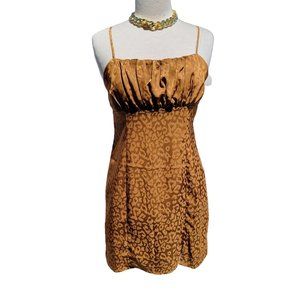 Forever21 Womans Bronze Leopard Print Spaghetti Strap Satin Dress Mini Medium